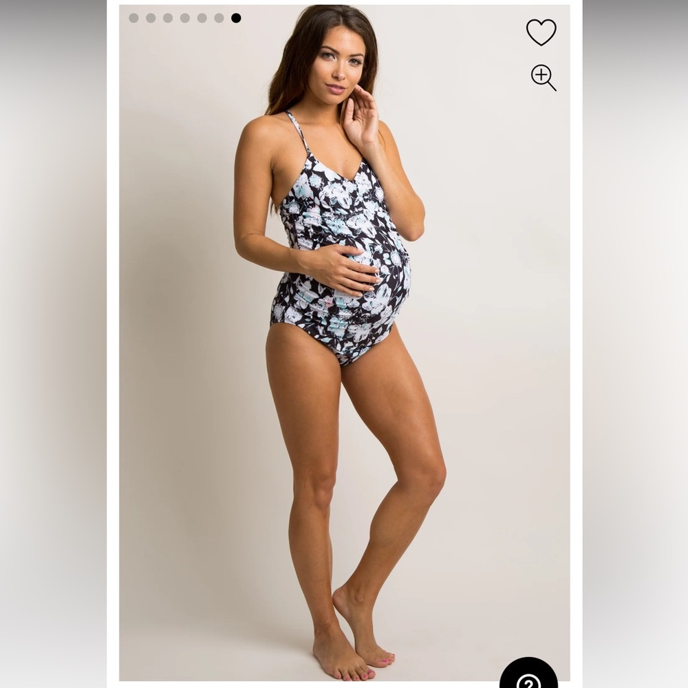 PINKBLUSH Black Floral Lace-Up Back One-Piece Maternity Swimsuit